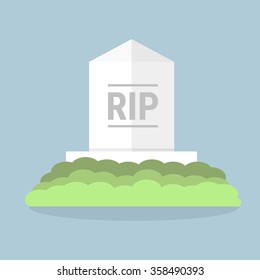 Cartoon grave flat design. Vector illustration, long shadow, halloween.