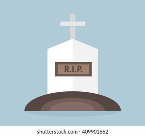 Cartoon grave flat design. Vector illustration, long shadow, halloween.