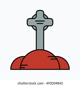 Cartoon grave flat design. Vector illustration, halloween.
