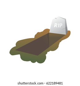 Cartoon grave flat design. Vector illustration, long shadow, halloween.