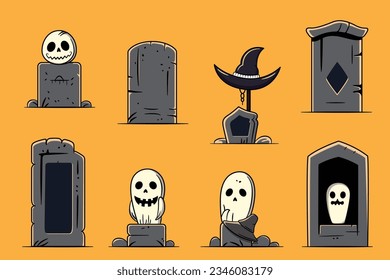 Cartoon Grave Halloween Flat Collection