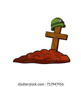 cartoon grave helmet  cross soldier