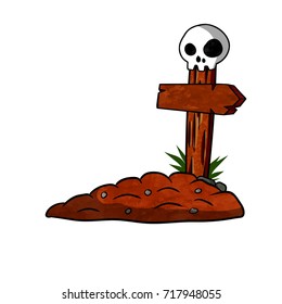 cartoon grave skull cross
