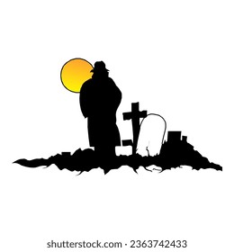 cartoon graveyard keeper silhouette vector