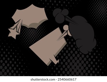 Fundo cinza e preto desenhos animados, pano de fundo dos quadrinhos. Quadrinhos vetoriais retrô com design de arte pop.