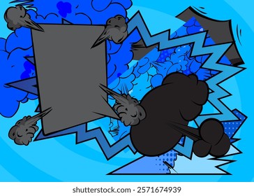 Cartoon Gray and Blue comic book Background. Retro vector comics pop art design.