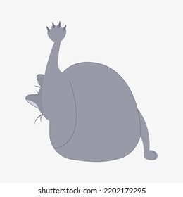 cartoon gray cat. rear view. cat licking itself. cat hygiene 