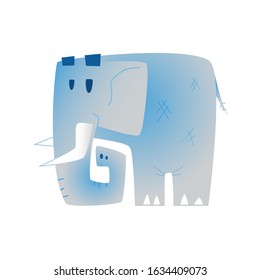 Cartoon gray elephant isolated on white background. Vector illustration.
