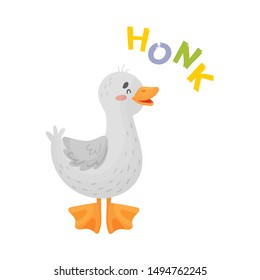 Cartoon gray goose. Vector illustration on a white background.
