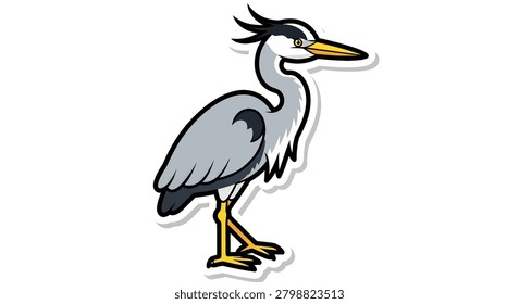 Cartoon gray heron bird standing profile