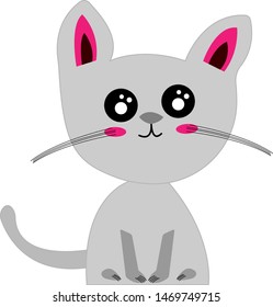 cartoon gray kitten sitting on a white background cute and funny pets concept