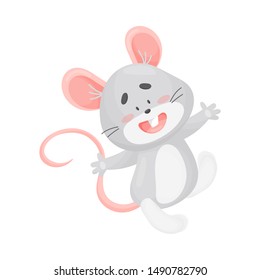 Cartoon gray mouse. Vector illustration on a white background.