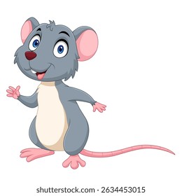 Cartoon Gray mouse waving on white background