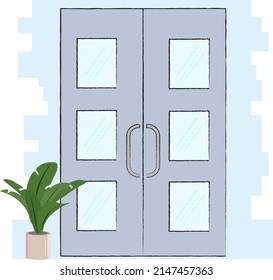 cartoon gray office door with windows