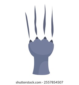 Cartoon gray paw with sharp claws extending, isolated on a white background