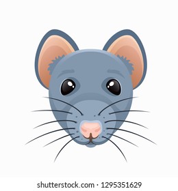 Cartoon gray rat icon. Cute mouse face.