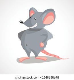 Cartoon gray rat. New Year symbol. Vector illustration.