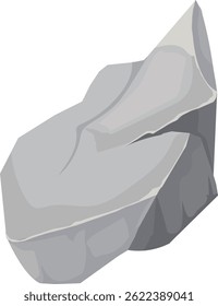 Cartoon gray stone featuring a sharp point resting on a white background, illustrating themes of geology and nature while embodying simple graphic design elements
