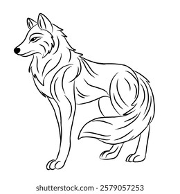 Cartoon gray wolf isolated on white background. Wild animals. Line art