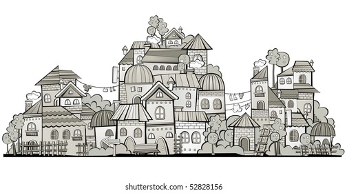 cartoon grayscale vector construction town