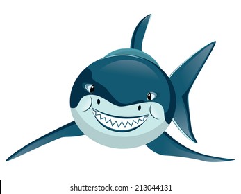 Cartoon great white shark with big teeth.