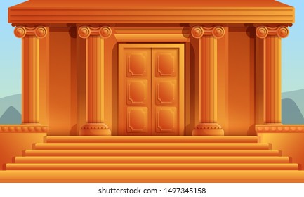 cartoon greek temple with columns, vector illustration