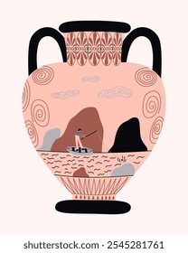 Vaso grego de desenhos animados. Pote cerâmico de cerâmica antiga, velho jarro antigo. faiança artesanal isolada da grécia. Ilustração vetorial. 