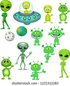 Cartoon green alien collection set