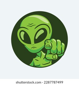 Cartoon green alien pointing finger