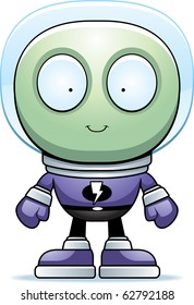 A cartoon green alien in a spacesuit.