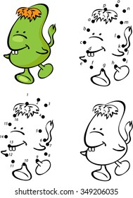 Cartoon green alien. Vector illustration. Coloring and dot to dot educational game for kids