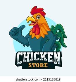 Cartoon green angry rooster mascot isolated on white background