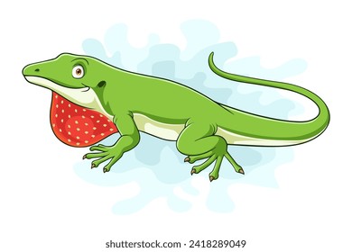 Cartoon green anole lizard on white background
