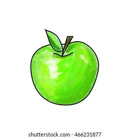 Cartoon green apple made with drawing brush. Vector EPS10 isolated illustration.