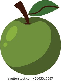 Cartoon green apple with a stem and leaf, perfect for food-related illustrations, healthy eating visuals, and kids’ educational materials.