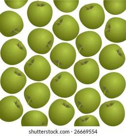Cartoon green apples pattern on a white background.