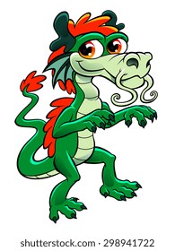 Cartoon green asian dragon on the white background.