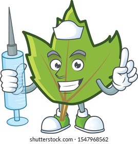 cartoon green autumn leaf design mascot nurse.