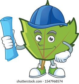 cartoon green autumn leaf design mascot architect.