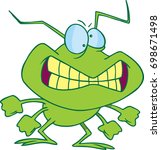 cartoon green bad bug with a big smile