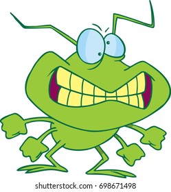 cartoon green bad bug with a big smile