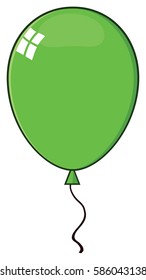 Cartoon Green Balloon. Vector Illustration Isolated On White Background
