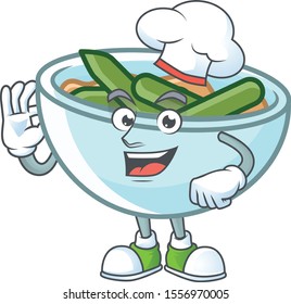 Cartoon green beans casserole in chef character