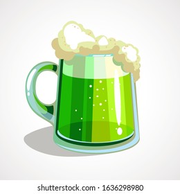 Cartoon green beer with foam. St. Patrick s Day. Vector illustration