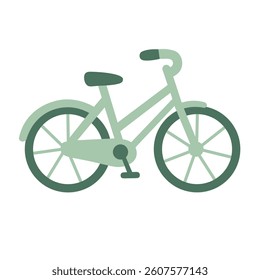 Cartoon green bicycle in flat style. Symbol of eco transport and sustainable lifestyle.