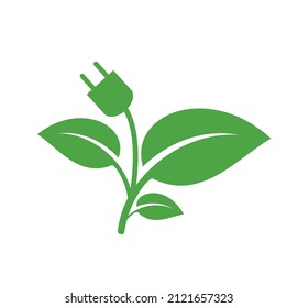 Cartoon green bio, eco power icon or symbol. Natural energy saveing leaves and electric plugs. Electrical cable plug with leaf. Ecology concept. CO2 emissions, carbon, dioxide formula. Save the planet