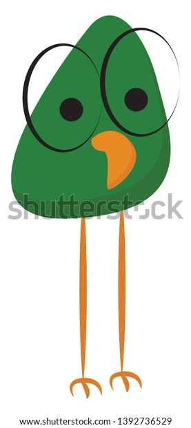 Cartoon Green Bird Long Stick Orange Stock Vector Royalty Free