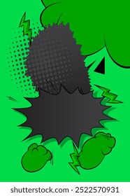 Cartoon green and black background, comic book backdrop. Retro vector comics pop art design.