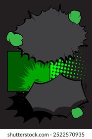 Cartoon green and black background, comic book backdrop. Retro vector comics pop art design.