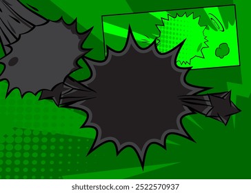 Cartoon green and black background, comic book backdrop. Retro vector comics pop art design.